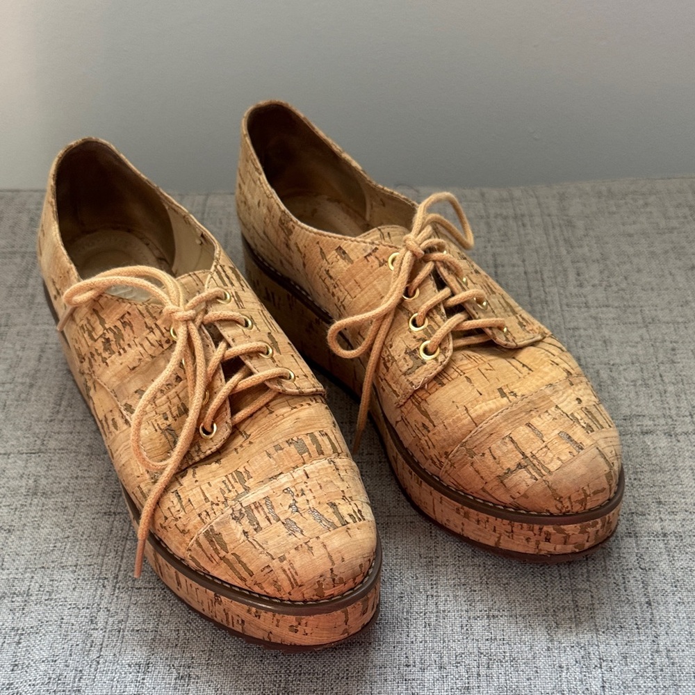 Schutz Platform Oxford Shoes – Cork Print